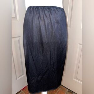 Vintage nylon tricot black 1/2 slip with double side slits & lace trim Small